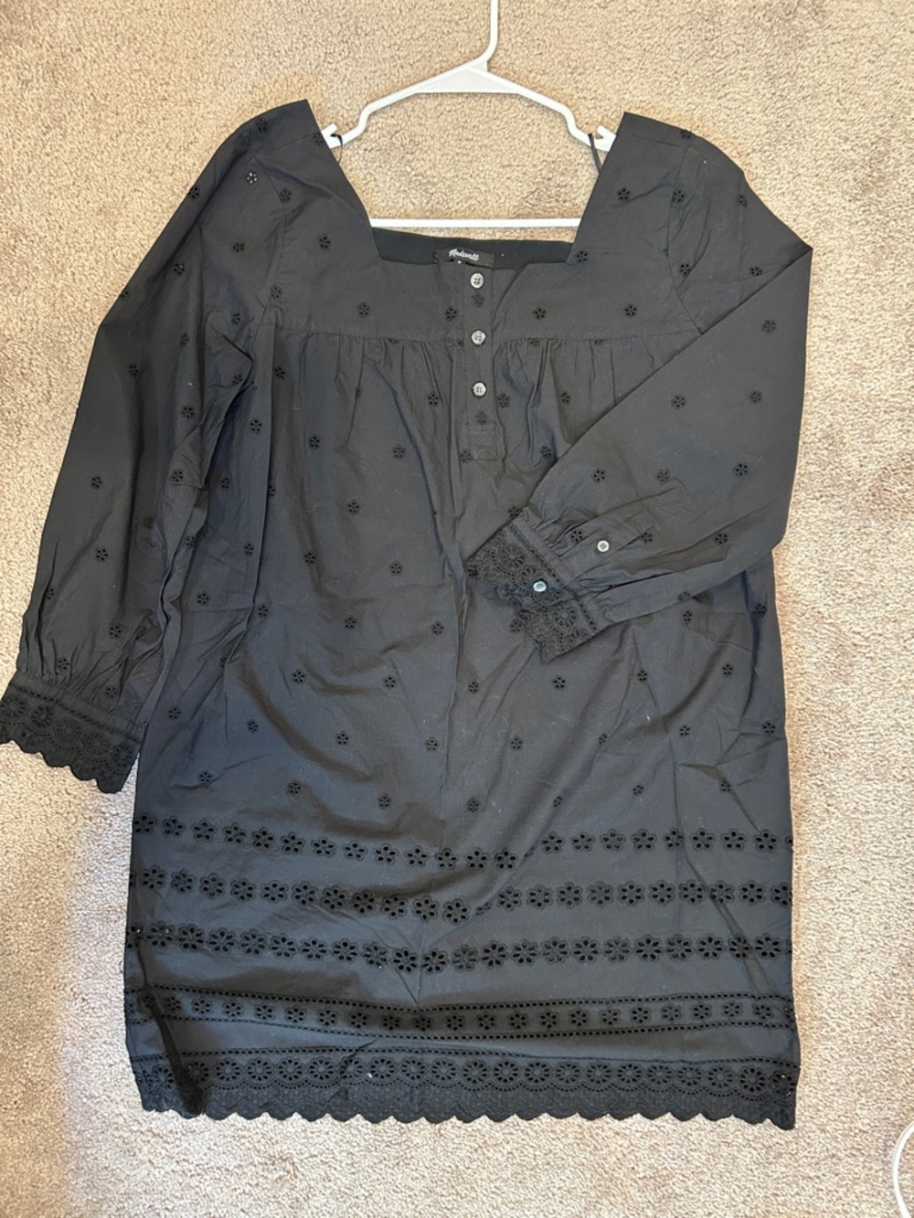 Madewell - square neck Black Eyelet Dress with Lace Trim